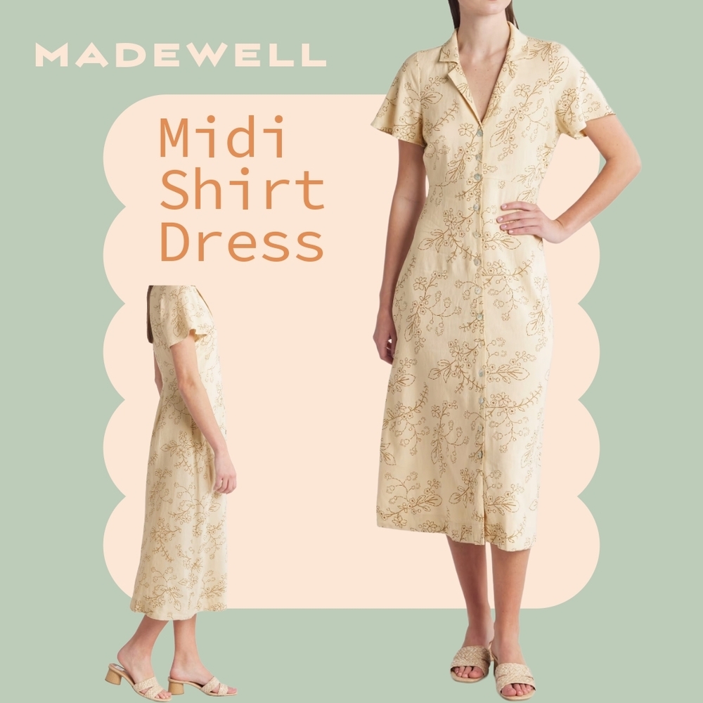 Madewell Beige Floral Midi Dress